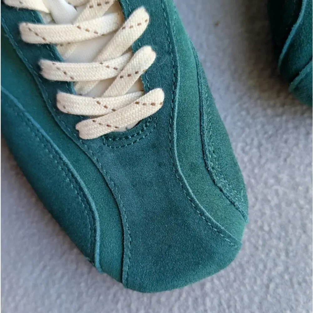 Zara Teal Green Suede Athletic Sneakers with Cream Laces